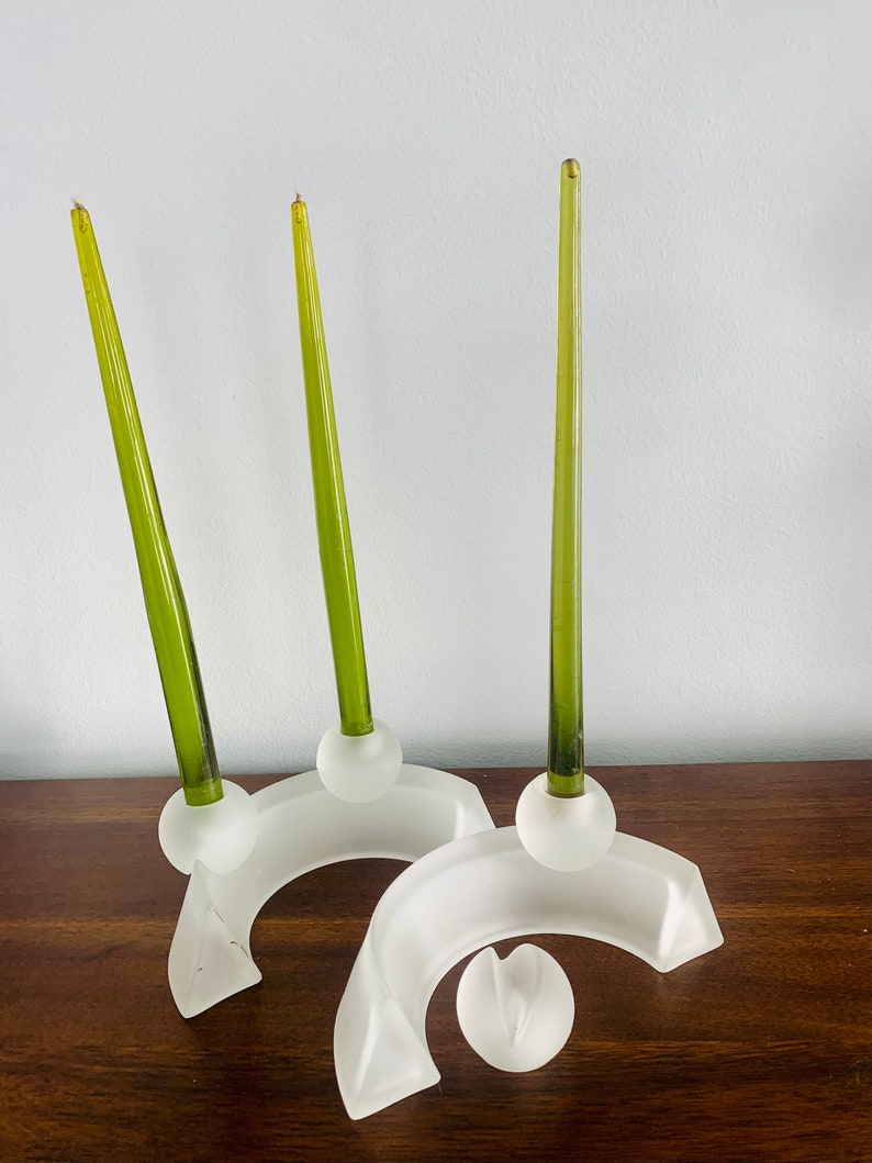 Set of 2 frosted glass Tupperware prism candle holder