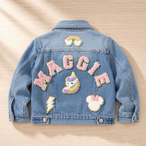 Custom Chenille Letter Patch Kids Denim Jacket, Handmade Name Jacket for Birthdays & Photoshoots