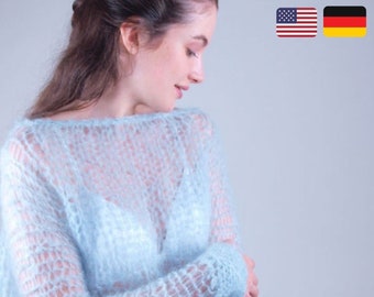 INSTRUCTIONS DE TRICOTAGE pour un look à travers un pull en tricot de mariée facile à tricoter avec de la laine de mohair douce de KATIA en anglais et en allemand pour les mariages