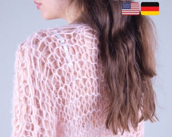 KNITTING PATTER for a look through knit sweater easy to knit with cozy wool in English and German for wedding and leisure