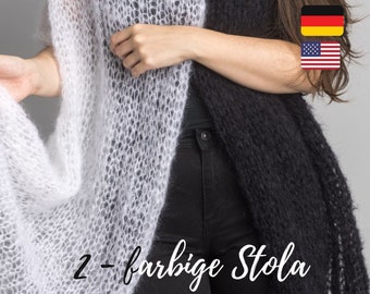BREINSTRUCTIE voor een mohair stola in twee kleuren naar keuze om te breien met zachte wol van KATIA in Engels en Duits diy-patroon