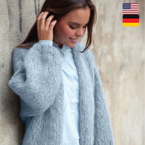 KNIT SET with Knitting Pattern and Wool for a loose knit jacket easy to knit with soft mohair wool chunky jacket for every day