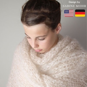 KNITTING INSTRUCTION for a look through bridal scarf easy to knit with soft mohair wool from KATIA in English and German not only for brides