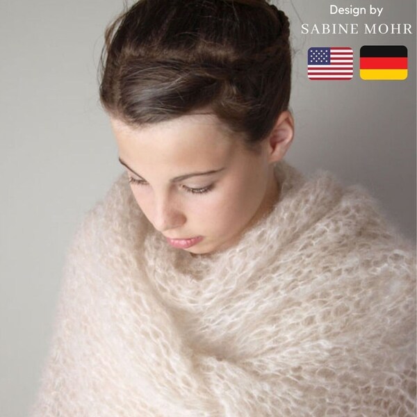 INSTRUCTIONS DE TRICOTAGE pour un look à travers une écharpe de mariée facile à tricoter avec de la laine de mohair douce de KATIA en anglais et en allemand, pas seulement pour les mariées