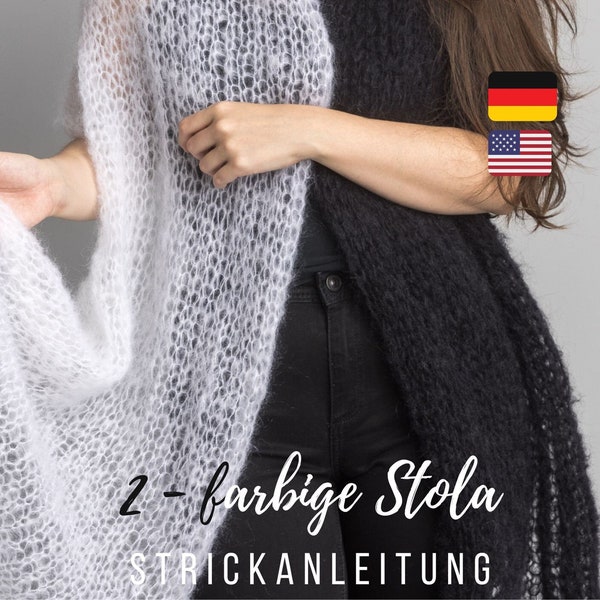 KNITTING INSTRUCTION for a mohair stole in two colors of your choice to knit with soft wool from KATIA in English and German diy pattern