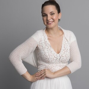 Lace Wedding Bolero knitted in a light lace pattern not only for brides made with soft baby alpaca wool in 3/4 sleeves ivory image 5