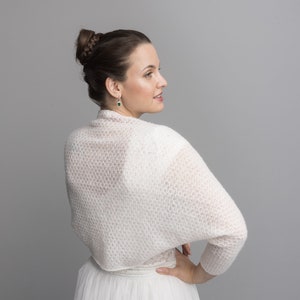 Lace Wedding Bolero knitted in a light lace pattern not only for brides made with soft baby alpaca wool in 3/4 sleeves ivory image 9