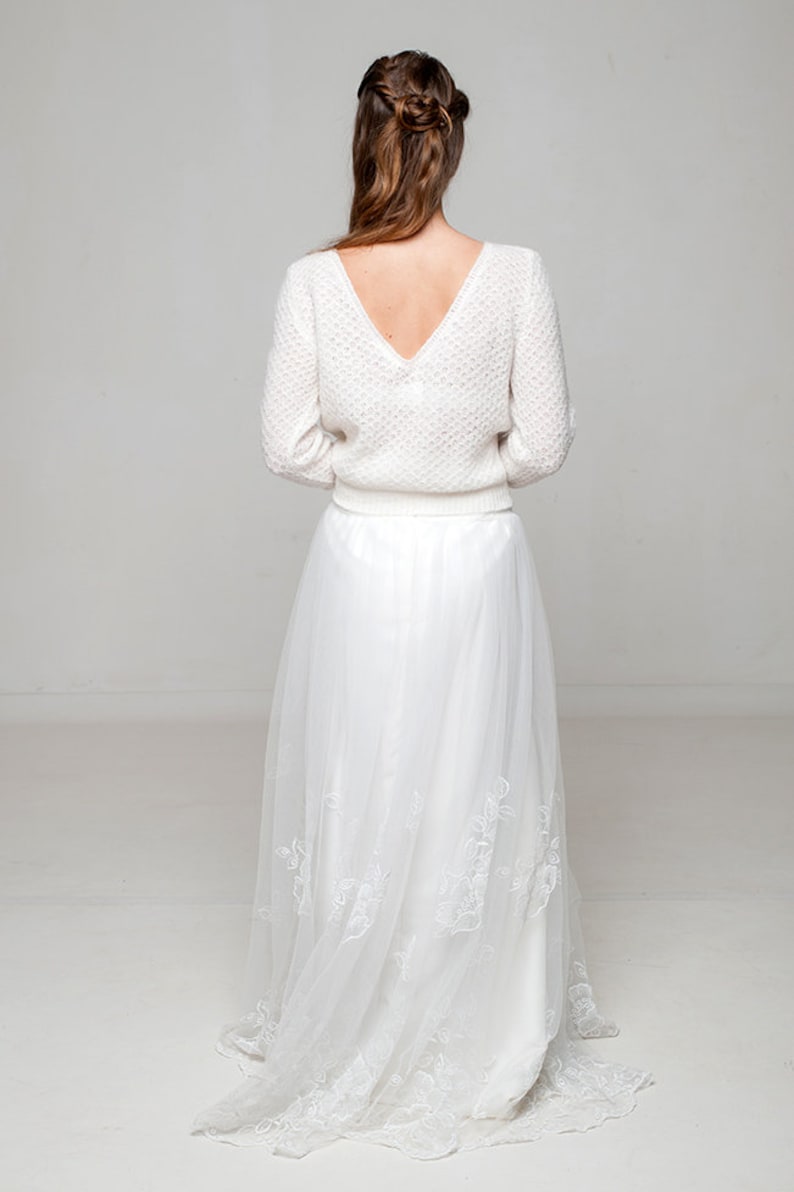 bridal knit sweater and tull skirt