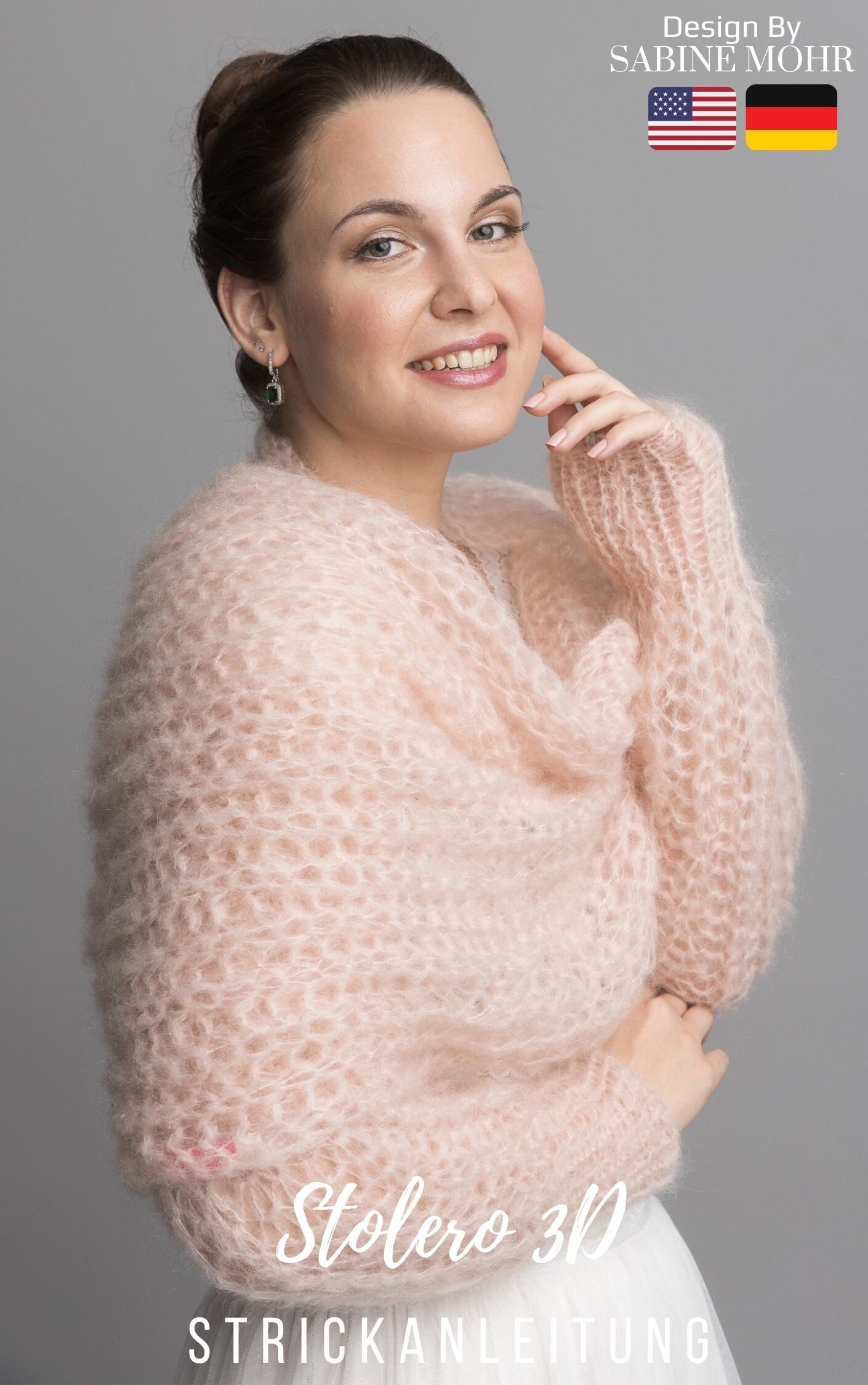 KNITTING PATTERN for a 3 D bridal bolero with soft mohair wool from KATIA for your wedding stolero wrap with sleeves warming and cozy