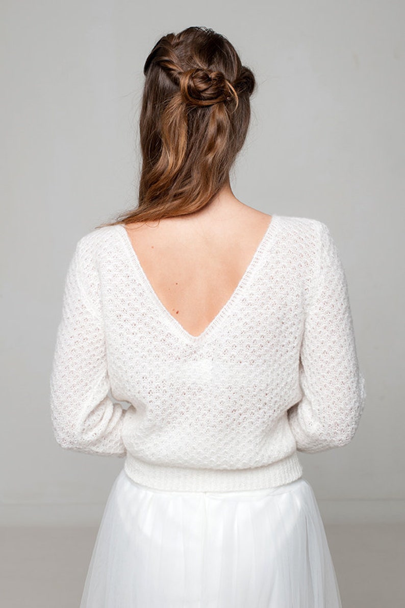 Bridal sweater lace with a low-cut back to match bridal skirts in offwhite, ivory and more colors for boho & vintage weddings image 6