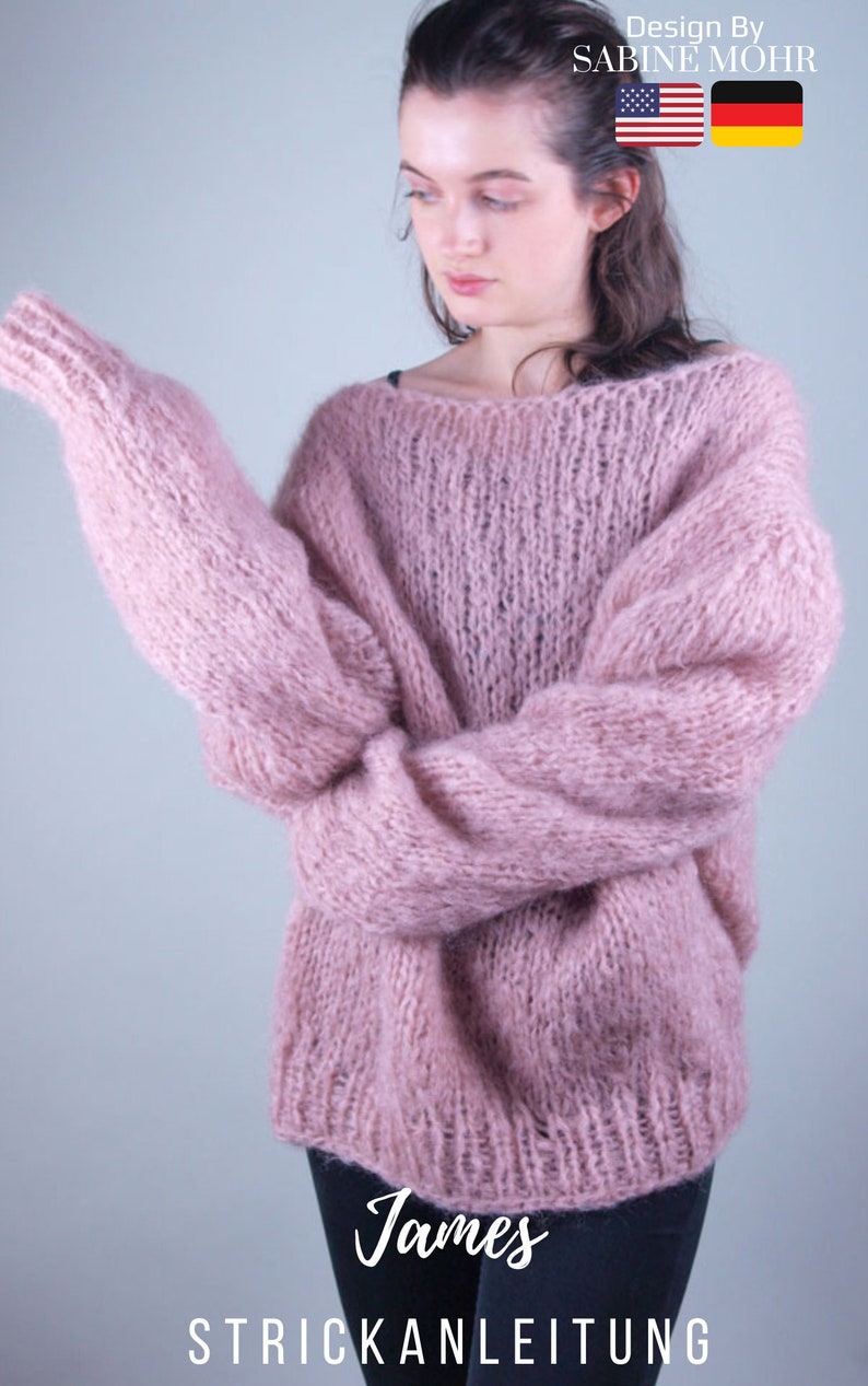 KNITTING PATTERN for a oversize knit sweater easy to knit with soft ingenua mohair wool from KATIA and big knitting needles warm & soft image 1