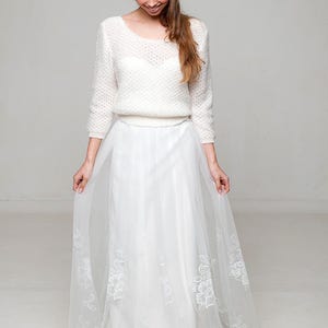 bridal knit sweater lace pattern and tull skirt