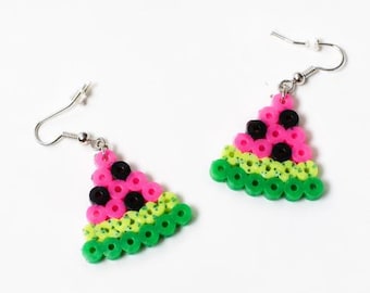 Pareloorbellen watermeloen | Schattige fruit-pixelart-oorbellen | Handgemaakte kawaii zomersieraden | Lichtgewicht leuk cadeau voor tieners en vrouwen