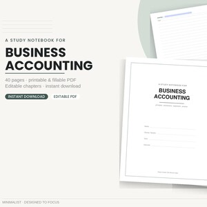 Accounting Study Guide | Printable Workbook PDF | College Study Notebook | Editable & Fillable Notes Template