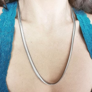 Thick flat snake chain silver stainless steel necklace