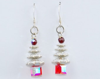 Mini Christmas Tree Earrings "Winter Wonderland" with real Swarovski Crystals red and silver - gift idea for Christmas sparkling original