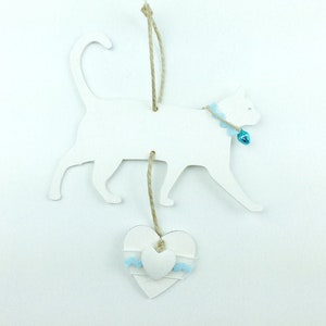 Romantic White Cat Decoration Romantic Shabby Chic Vintage Style Home Decor for cat addicted Light Blue
