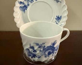 Vintage Haviland Limoges Strasbourg Cup & Saucer | Blue Floral French Porcelain