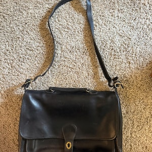 Vintage Coach NYC Black Glove-Tanned Leather Briefcase Messenger Bag