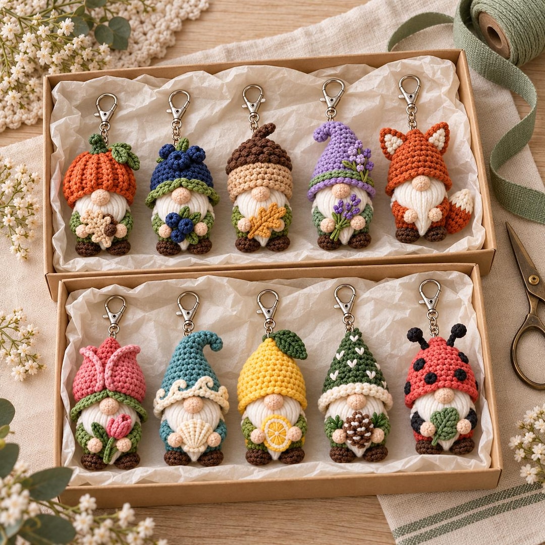 Gnome Keychain Crochet Pattern Bundle: 10 Nature-inspired Designs ...