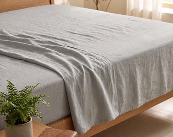 Soft Washed Linen Fitted Sheet: Breathable Flax Bedding, Scandinavian Style