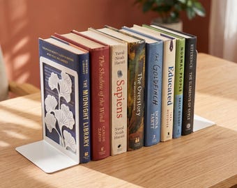 Metalen boekensteunen met ginkgoblad, zware boekensteunen voor planken, botanisch bureaudecor, housewarmingcadeau, cadeaus voor boekenliefhebbers