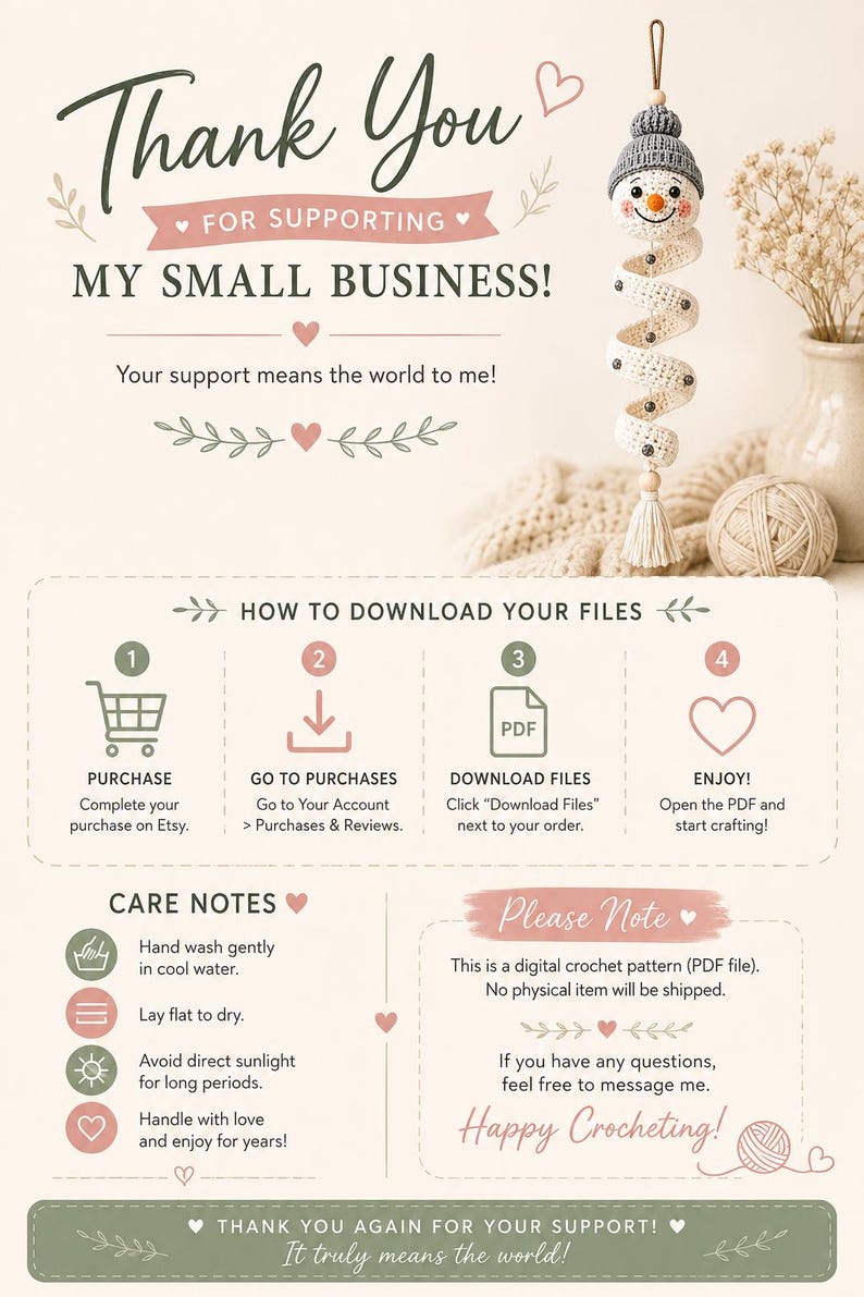 Thank you card from SweetloopGifts for buying DIY amigurumi craft patterns⚠️