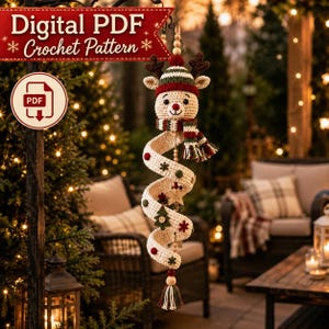 Crochet Reindeer Ornament Pattern, Christmas Amigurumi, Spiral Hanging Decor PDF, Reindeer Crochet Pattern, Digital Download