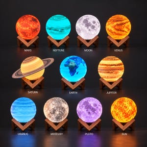 11 Planet Globe Lamp STL Bundle | Solar System 3D Printable Lamp Models | Sun Moon Planet Night Light Files | 3D Printing STL