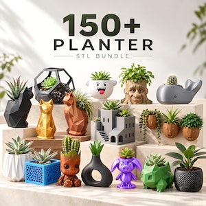 Pacchetto di oltre 150 vasi in formato STL / Vasi per piante stampabili in 3D / File di stampa 3D per vasi da fiori / Modelli di vasi moderni / Collezione di portavasi decorativi