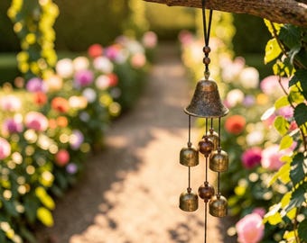 Japanese Wind Chime – Ceramic & Copper Bell, Zen Garden Hanging Decor for Patio, Balcony, Outdoor Relaxation