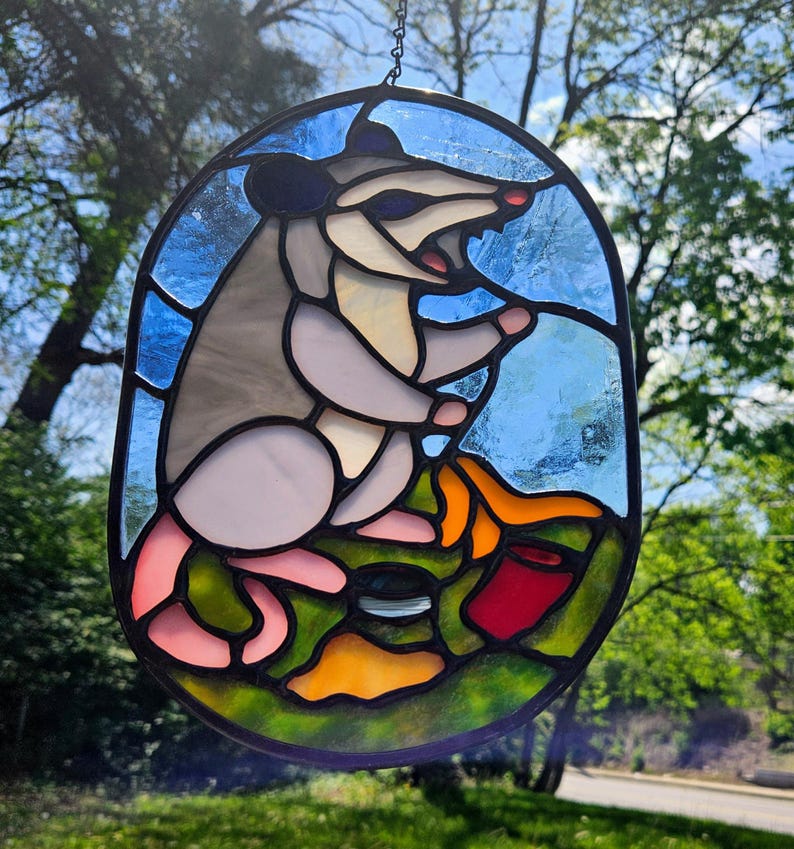 Opossum Stained Glass Pattern, Copper Foil, Trash Snack Panel (digital ...
