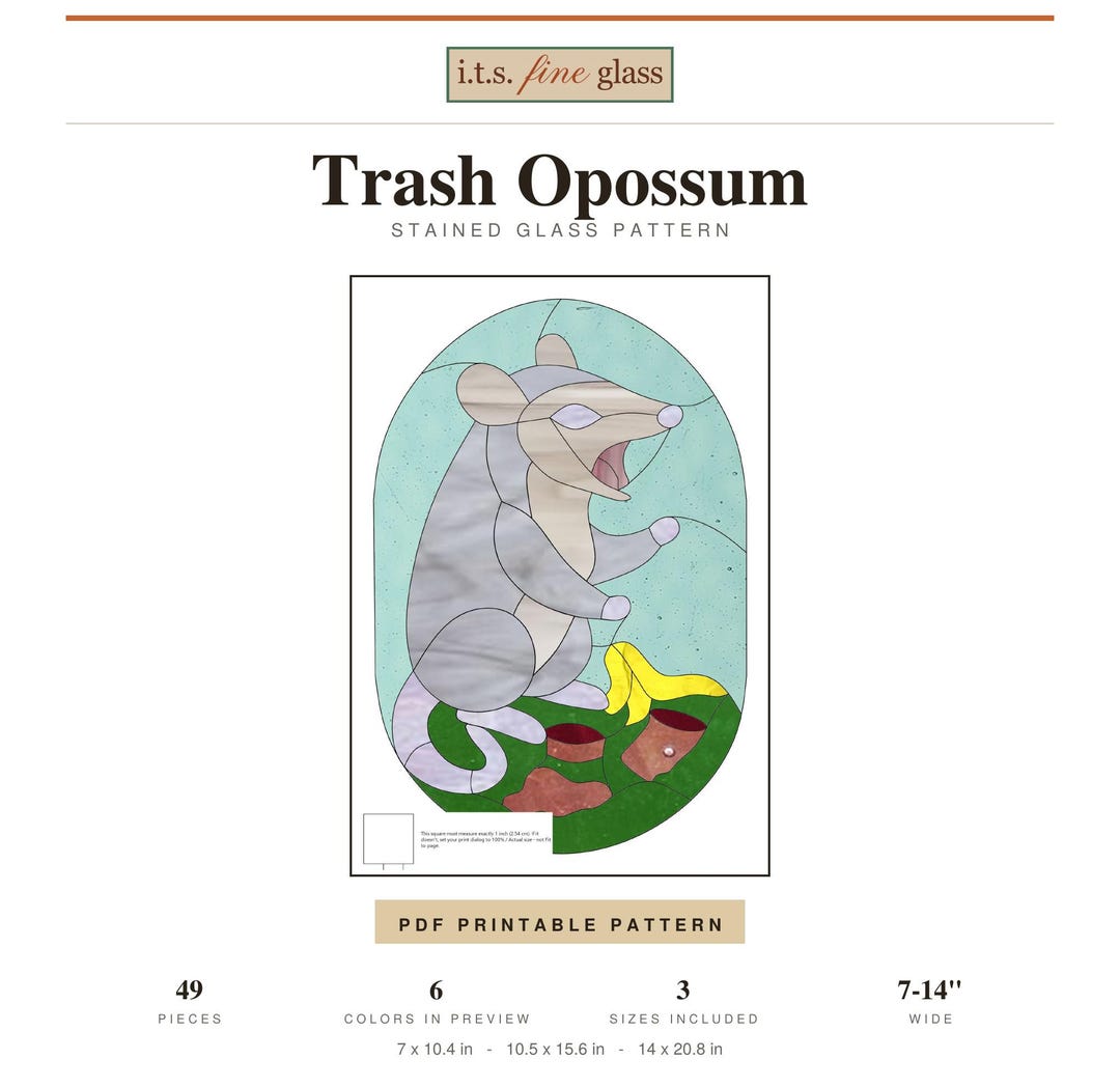Opossum Stained Glass Pattern, Copper Foil, Trash Snack Panel (digital ...