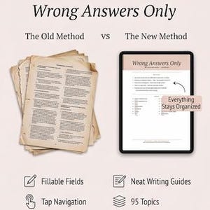 May include: A comparison graphic titled Wrong Answers Only showing a stack of aged, yellowed paper documents labeled The Old Method next to a digital tablet displaying a clean, organized document labeled The New Method with text Everything Stays Organized.