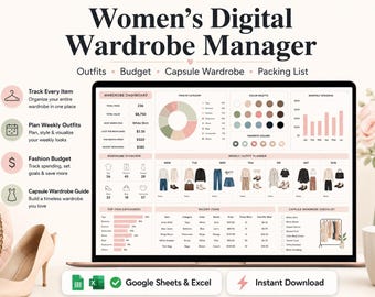 Spreadsheet digitale garderobemanager | Outfitplanner, capsule, budgettracker (digitale download)
