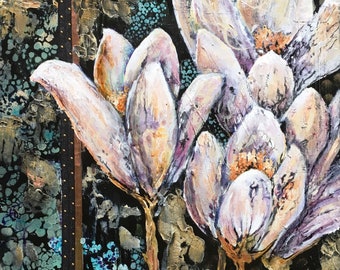 On sale, Original art, acrylic, Chattanooga, mixed media, spring, textured florals crocus, textured, Georgia, canvas, ready to hang,