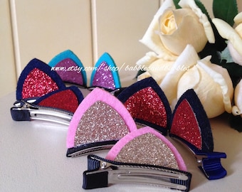 Glittered Felt Cat Ears Hair Clips: Colorful Costume  display picture 1