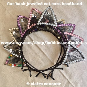 Flat Back Jeweled Lace Cat Ears Headband - Cat Ears - Bridal Headband - Cat Costume - Halloween Costume - Cat Lover Gift - NEXT DAY SHIPPING