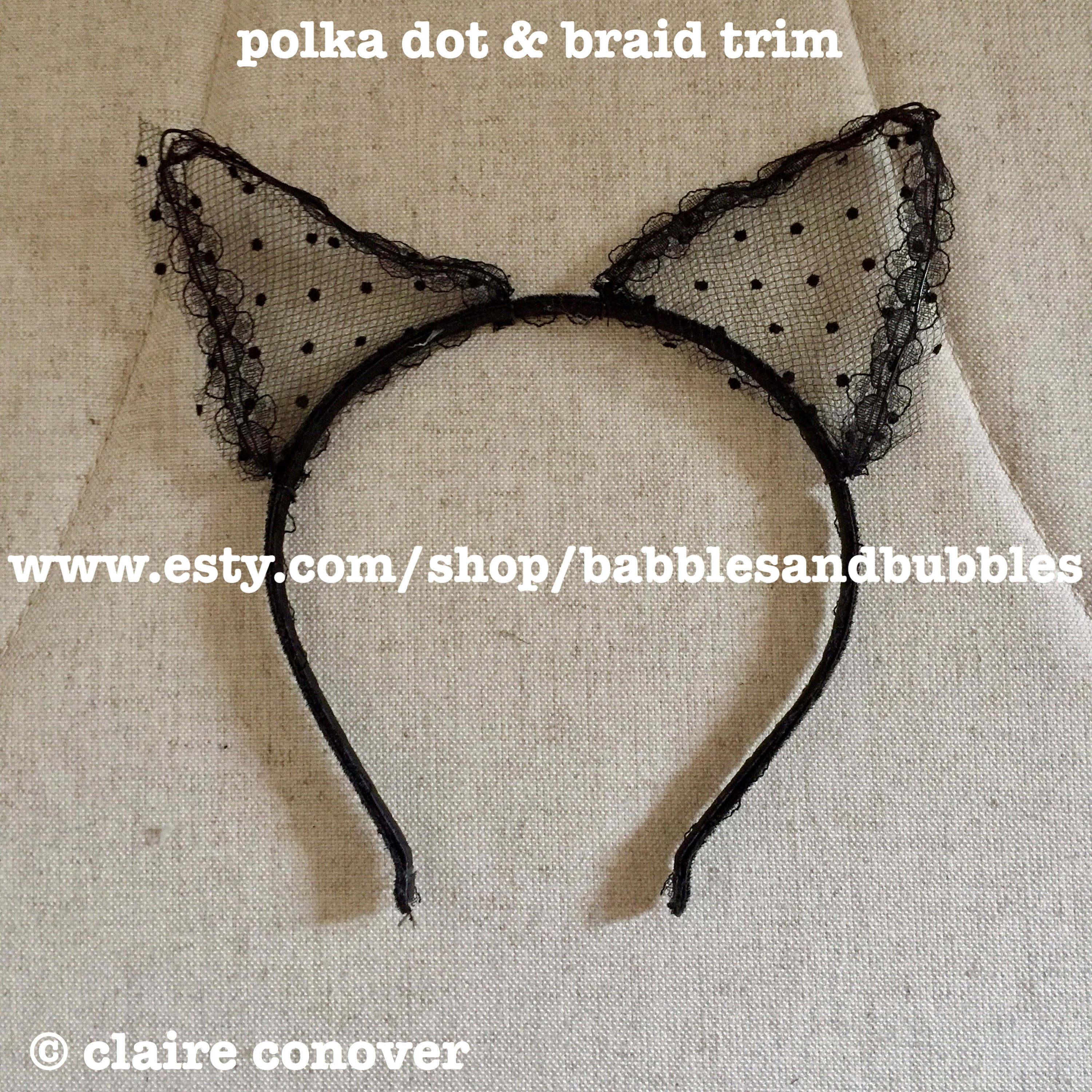 Polka Dot Lace Cat Ears Headband: Cosplay Costume Headwear 