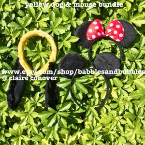 Comfortable Yellow Dog Ears Headband & Mouse Ears Headband Halloween Costume Bundle - Dog Headband - Mouse Headband - NEXT DAY SHIPPING