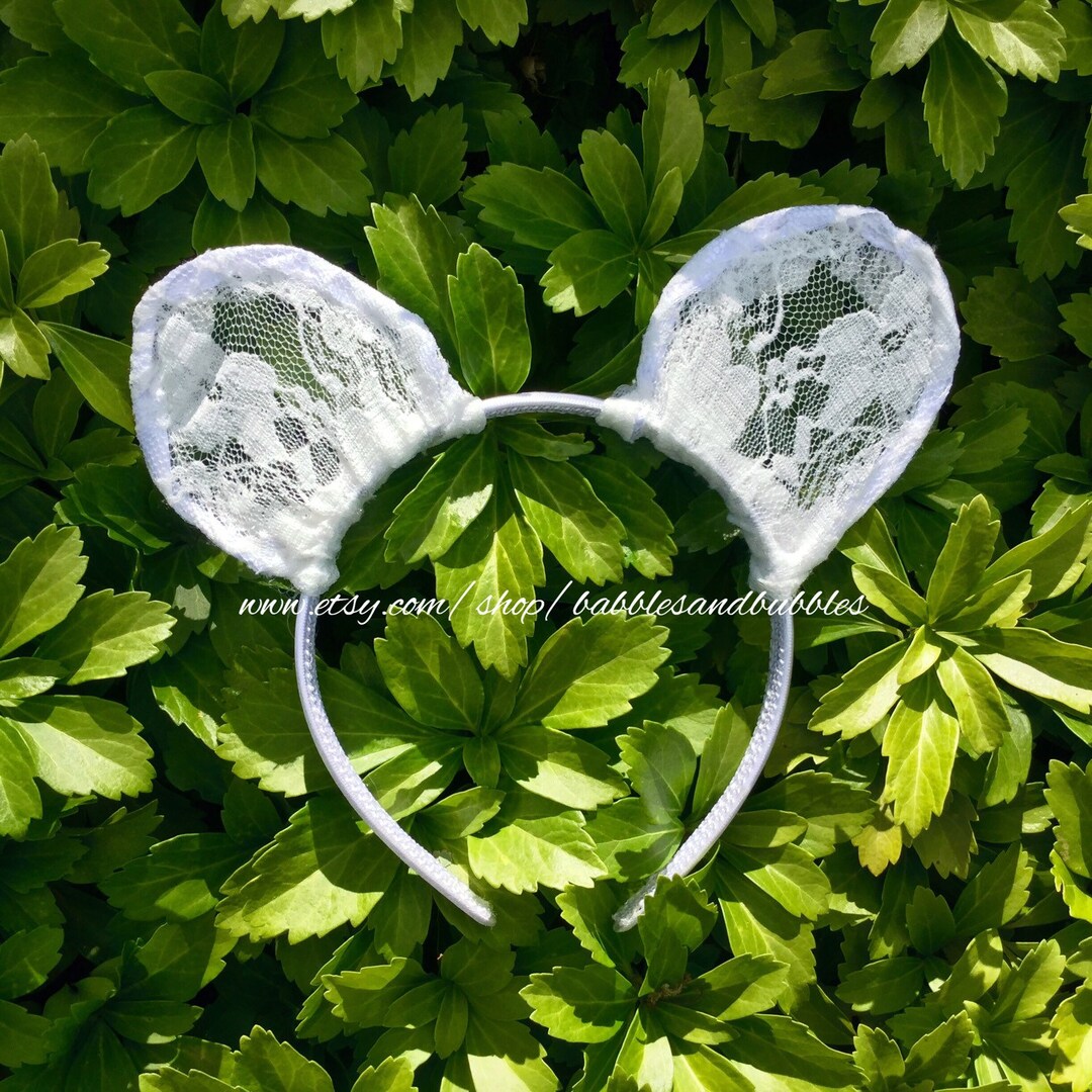 Comfortable White or Black Lace Cat Ears Adult Halloween Etsy