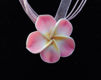 Handmade Resin Flower Necklace: Organza Cord Pendant