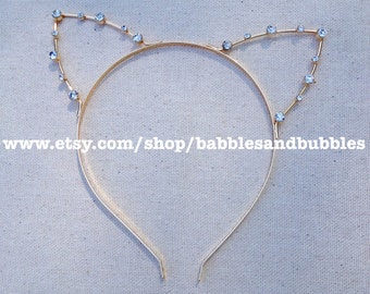 Handmade Crystal Cat Ear Tiara - Cat Ear Headband - Cat Ears Head Band - Cat Tiara - Cat Ears - Gold Bridal Tiara - NEXT DAY SHIPPING