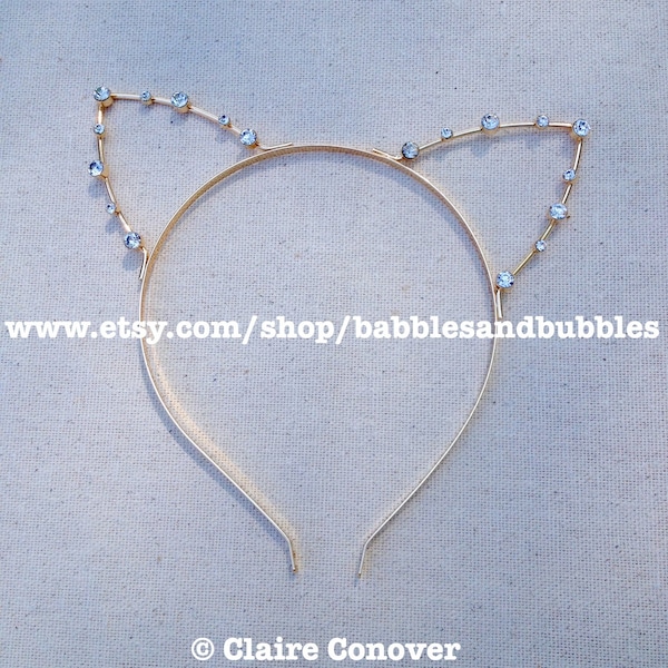 Handmade Crystal Cat Ear Tiara Headband - Halloween Headpiece - Christmas Gift - FAST SHIPPING