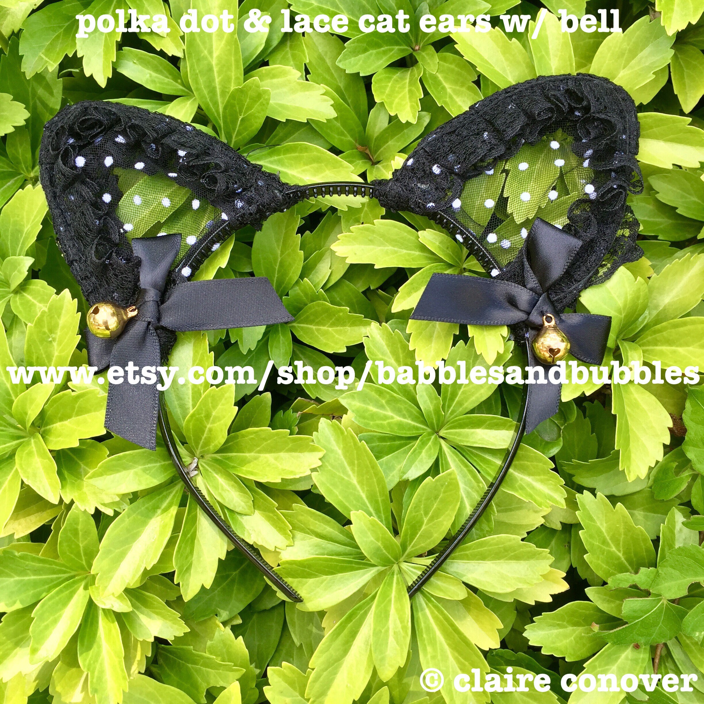 Polka dots lace cat ears Headband with veil front Polka Dot Lace Cat Ears Headband: Cosplay Costume Headwear  main image 3