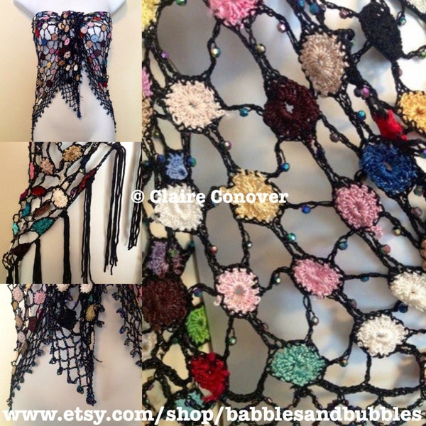Vintage Perlen Schal oder Strickjacke mit hellen Kontrasten häkeln - Vintage Kleidung - Strickschal - Versand am nächsten Tag