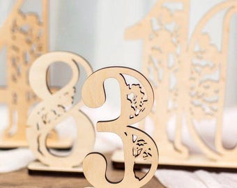 Wooden Wedding Table Number Sign, Laser Cut Table Number with Stand, Rustic Reception Table Decor, Floral Wedding Centerpiece, Event Sign