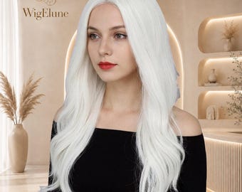 26 inch witte golvende pruik, lange pruik van synthetisch haar, natuurlijke cosplaypruik voor dames