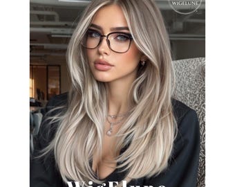 22 Inch Platinum Blonde Wig, Long Straight Synthetic Heat Resistant, Natural Bangs