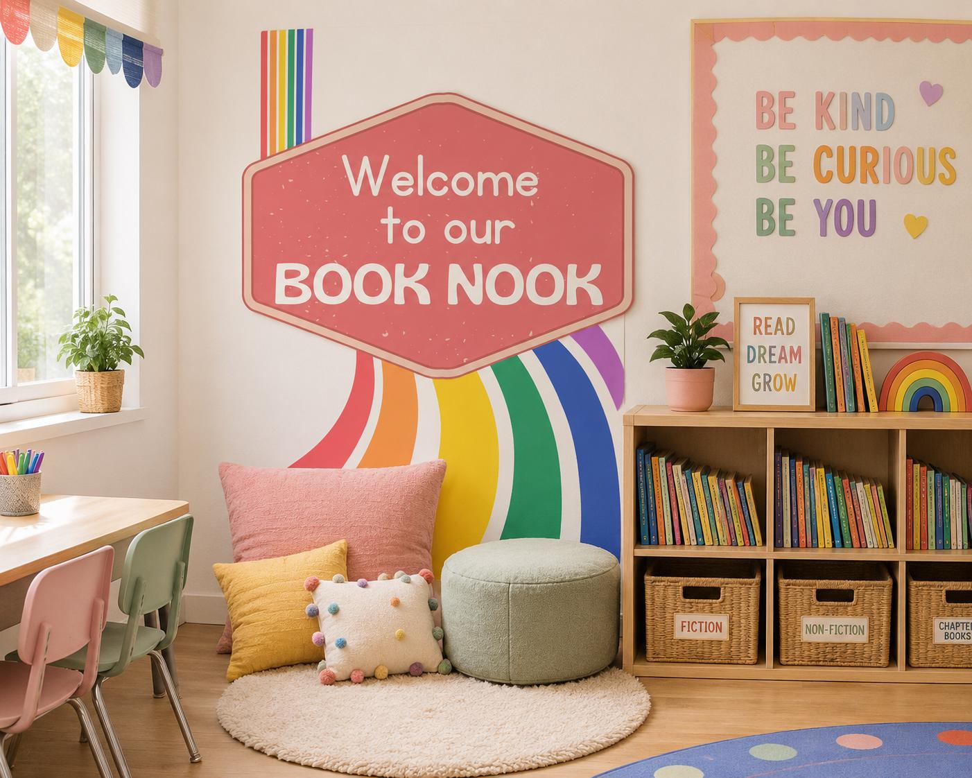 Classroom Book Nook Decor Bundle Reading Corner Kit Template, Library Labels (Digital Download)